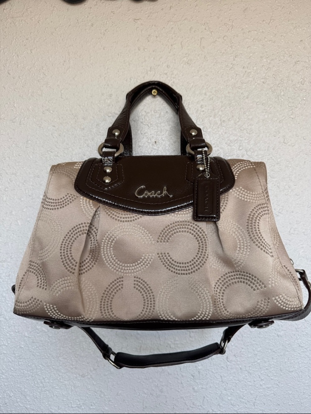 Coach Beige and Dark Brown Signature Satchel